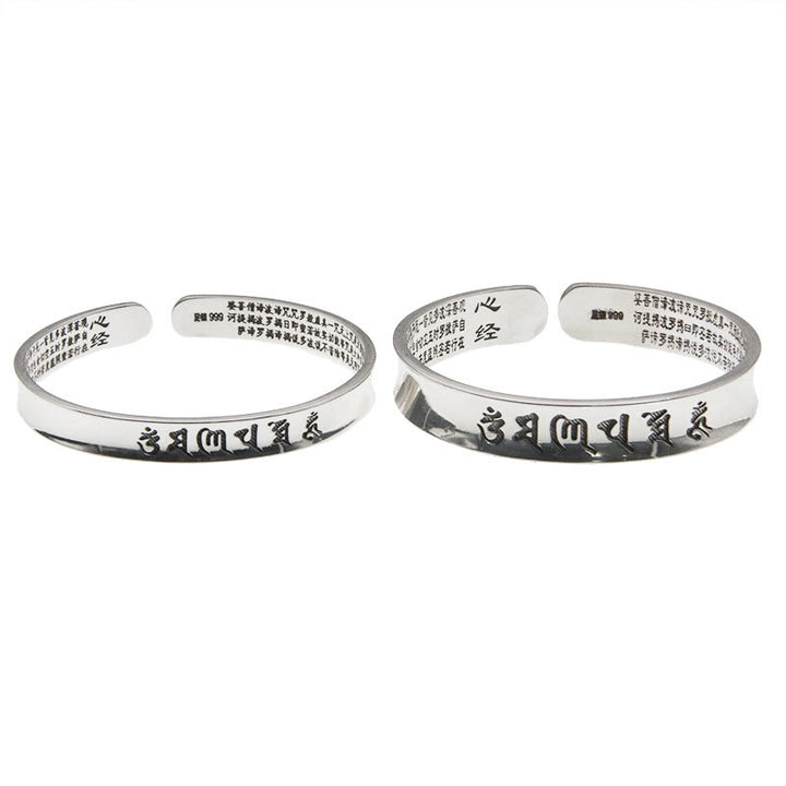 Bracelet jonc en argent sterling 999 Buddha Stones Om Mani Padme Hum Heart Sutra Love Peace
