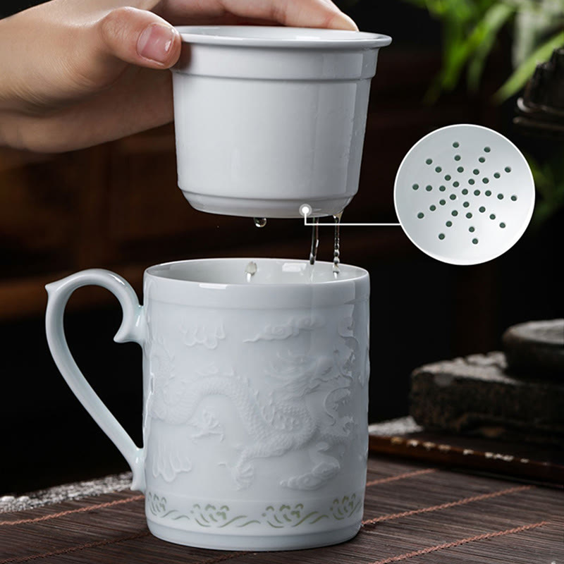 Buddha Stones Jingdezhen Linglong Porcelaine Auspicieux Dragon Phoenix Bateau Voile Douce Tasse à Thé en Céramique Tasses à Thé de Bureau 420 ml