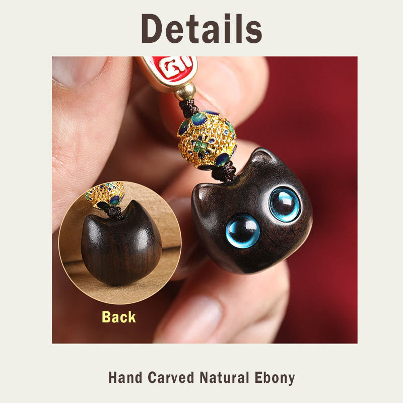 Porte-clés en bois d'ébène avec Buddha Stones, chat porte-bonheur, nuage de bon augure, paix, décoration à suspendre pour téléphone - image 12