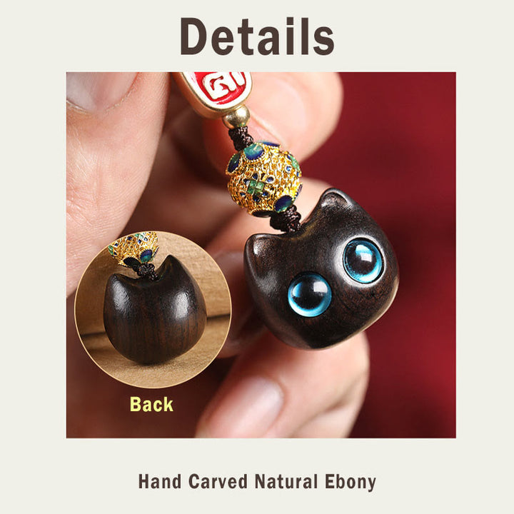 Porte-clés en bois d'ébène avec Buddha Stones, chat porte-bonheur, nuage de bon augure, paix, décoration à suspendre pour téléphone - image 12