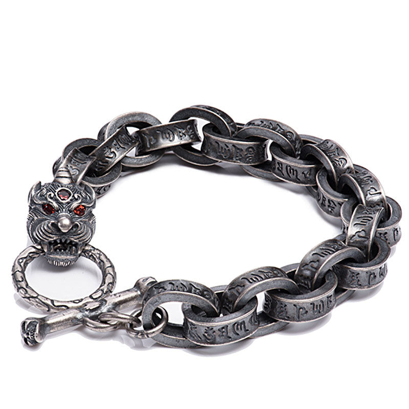 Bracelet en argent sterling 925 Buddha Stones et dragon Kirin Om Mani Padme Hum