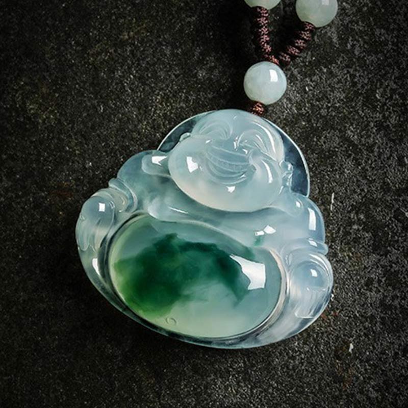 Collier pendentif porte-bonheur en jade cyan avec Buddha Stones