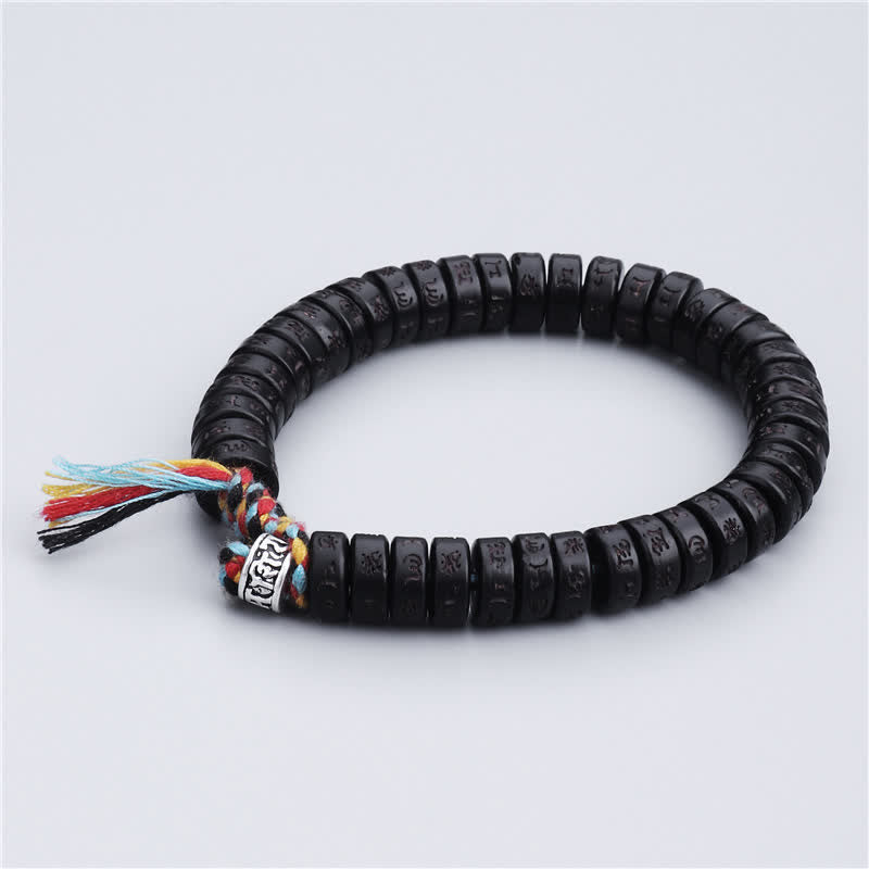 Bracelet tibétain en perles de noix de coco Buddha Stones gravées, mantra Om Mani Padme Hum, bonheur