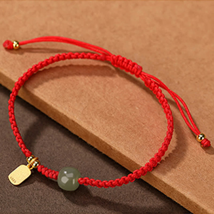 Bracelet en argent sterling 925 Buddha Stones et jade Hetian, bénédiction, richesse, cordon rouge