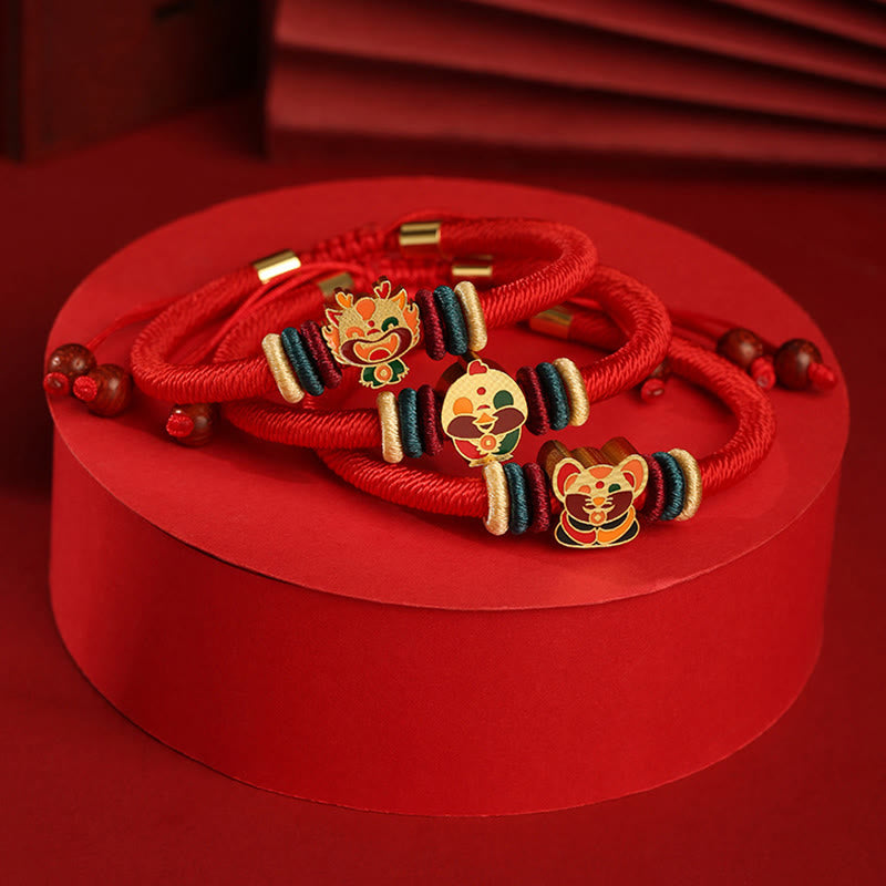 Bracelet tressé rouge en argent sterling 925 fait main avec Buddha Stones Année du Dragon, joli signe du zodiaque chinois