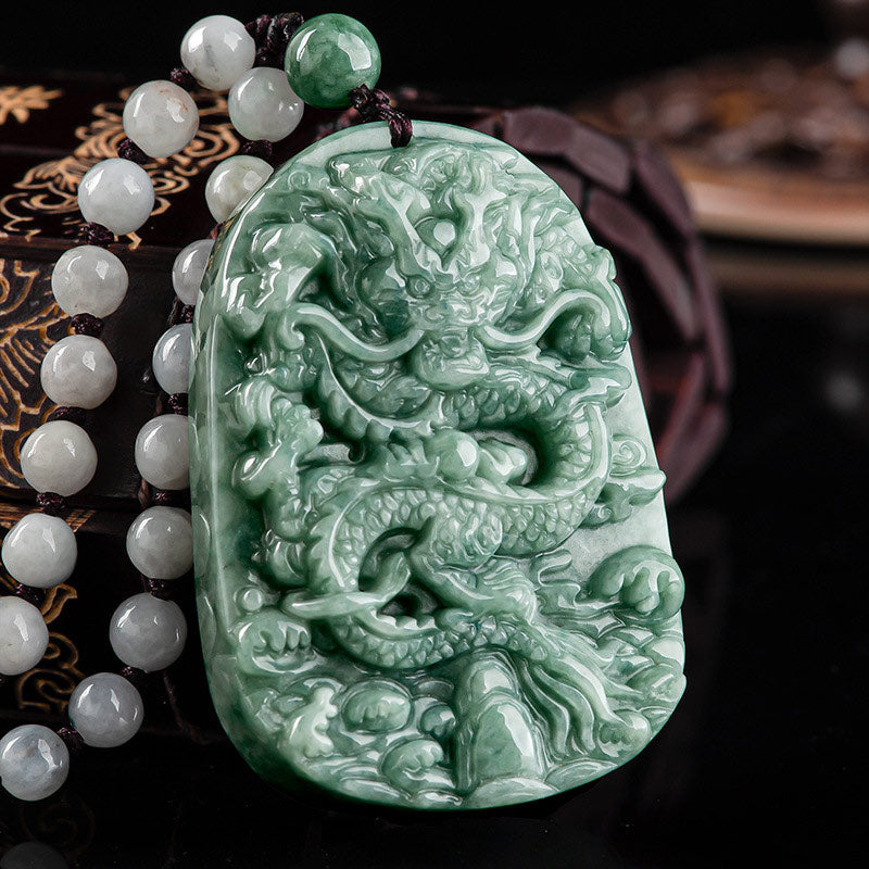 Collier de perles en jade avec pendentif en forme de dragon du zodiaque chinois et Buddha Stones - image 2