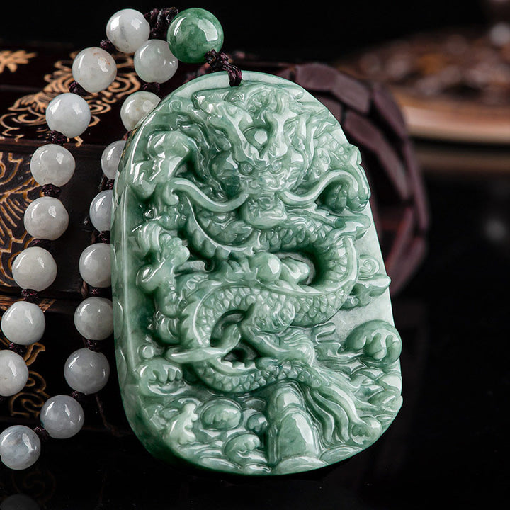 Collier de perles en jade avec pendentif en forme de dragon du zodiaque chinois et Buddha Stones - image 2