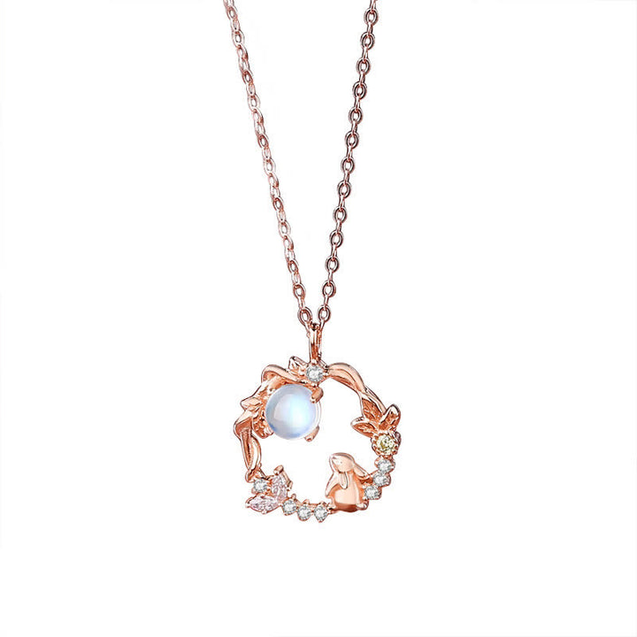 Collier pendentif bracelet boucles d'oreilles en argent sterling 925 avec motif fleur de lune et pierre de lune Année du lapin - image 11