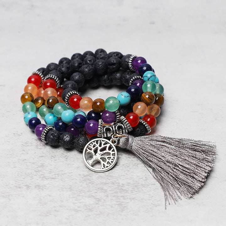 Collier et bracelet multicouches en perles de prière Mala en cristal de guérison et Buddha Stones 108