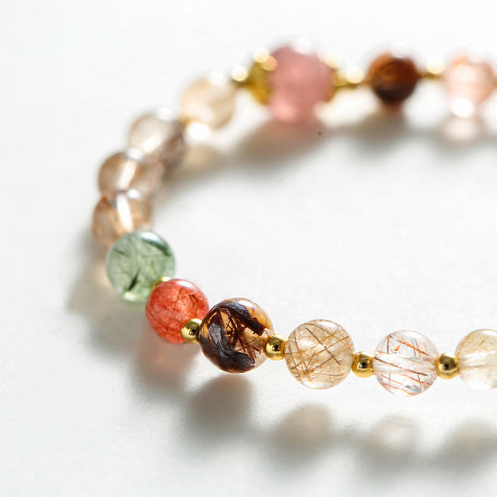 Bracelet de richesse PiXiu en quartz rutile naturel et quartz fraise Buddha Stones