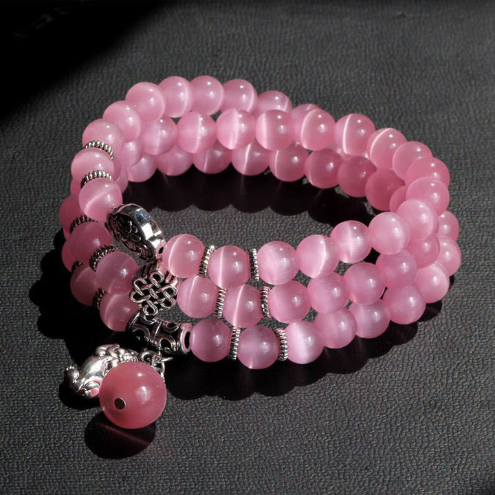 Bracelet triple tour de soutien PiXiu œil de chat en Buddha Stones