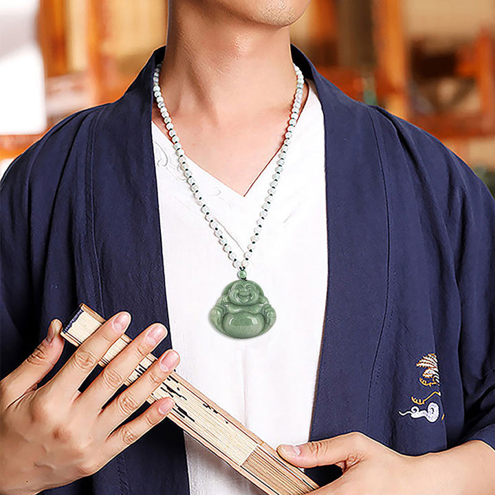 Collier avec pendentif en perles de jade cyan et Bouddha rieur - image 3