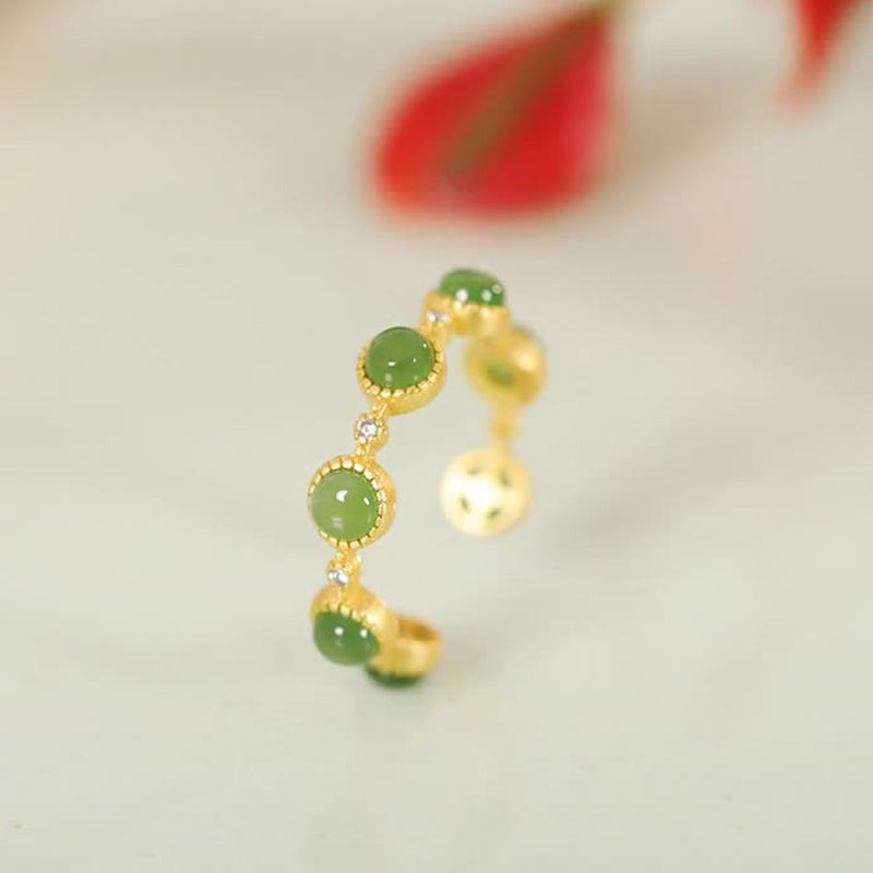 Bague ajustable de guérison et de calme en jade cyan avec Buddha Stones - image 1