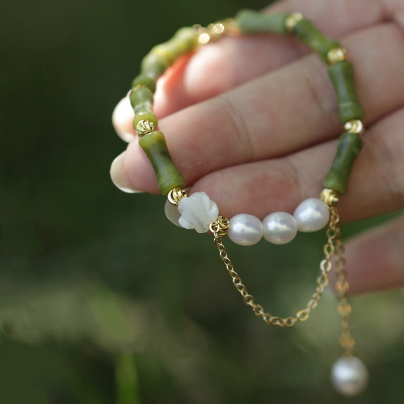 Bracelet de richesse en jade et bambou vert Buddha Stones