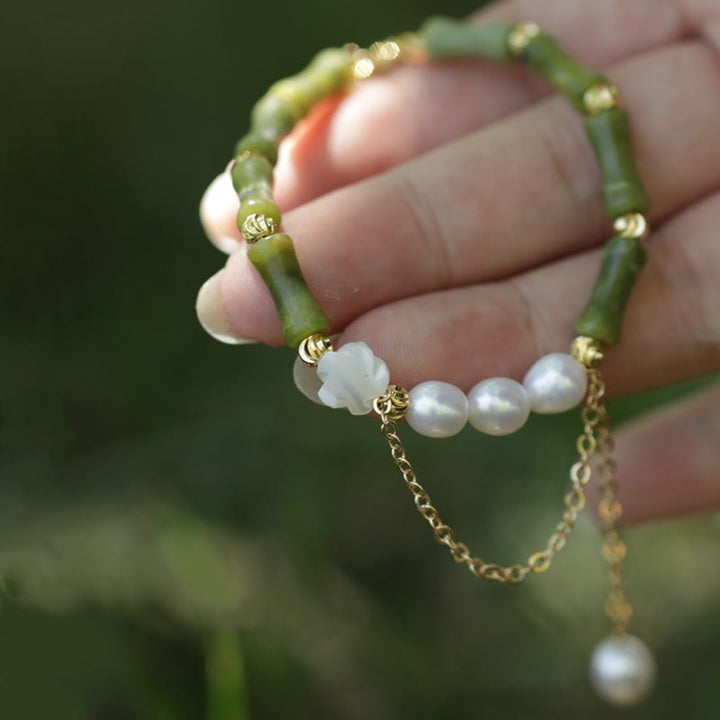 Bracelet de richesse en jade et bambou vert Buddha Stones