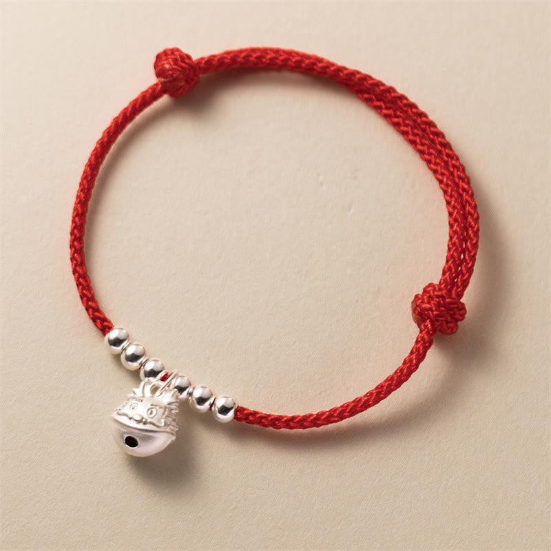 Bracelet tressé rouge sculpté à la main en argent sterling 925 de Buddha Stones Année du Dragon