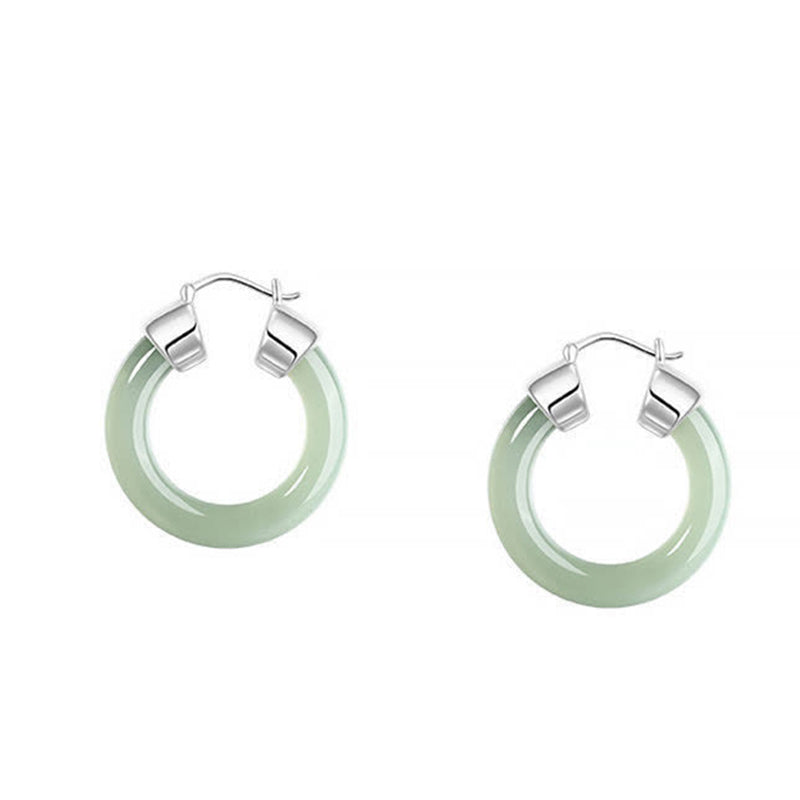 Boucles d'oreilles de prospérité en jade blanc et pierres de Buddha Stones - Jade vert, environ 21 mm - image 0