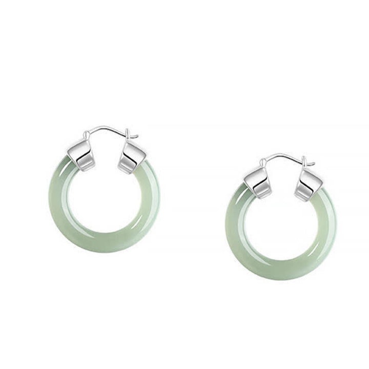 Boucles d'oreilles de prospérité en jade blanc et pierres de Buddha Stones