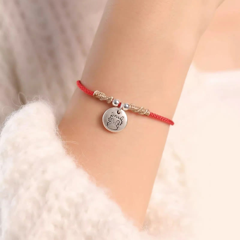 Bracelet tressé en argent sterling 999 fait main avec Buddha Stones Année du Dragon, joli signe du zodiaque chinois - image 6