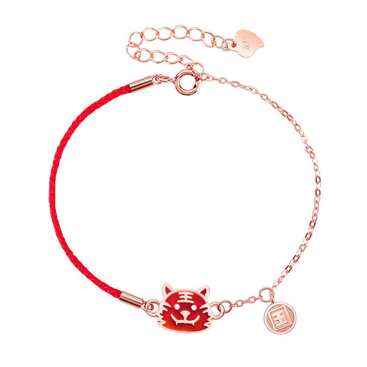 Bracelet chaîne en fil rouge Buddha Stones en argent sterling 925 changeant de couleur, signe du zodiaque chinois, protection de la chance
