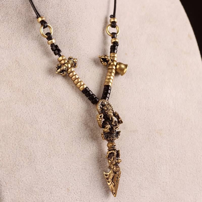 Collier pendentif tibétain Ganesh Ganpati éléphant dieu de la richesse Dorje Vajra pouvoir spirituel - Dorje/Vajra et Ganesh - image 1