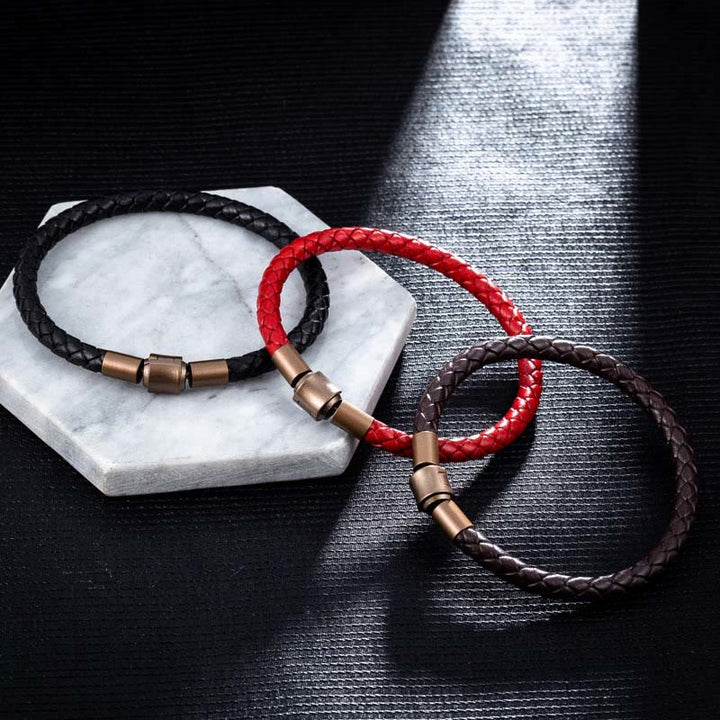 Bracelet tressé en cuir vintage Buddha Stones