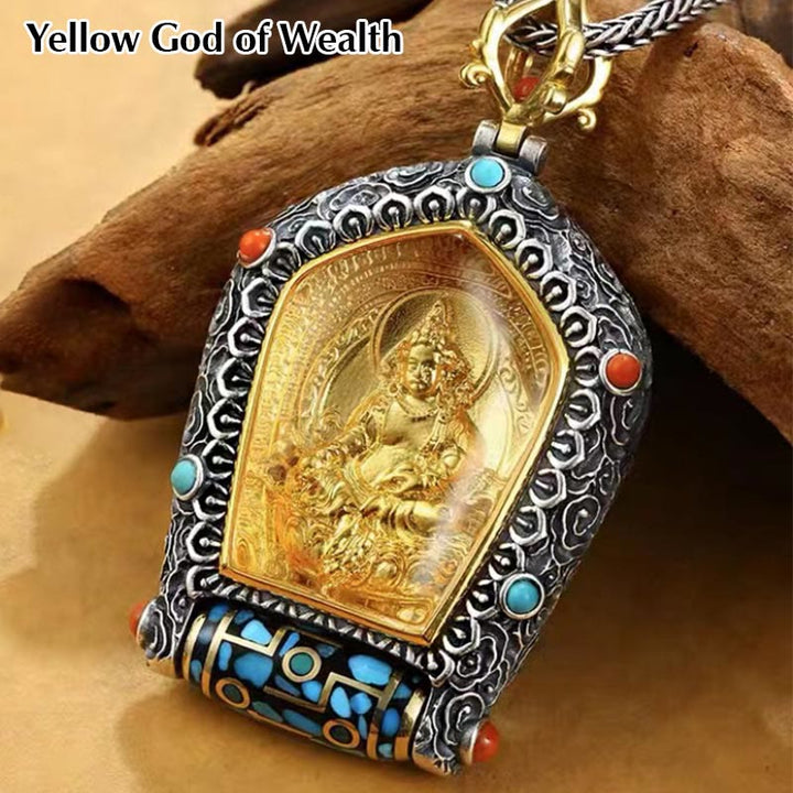 Collier avec pendentif en perles Dzi rotatives du zodiaque chinois tibétain Thangka Bouddha de la prospérité