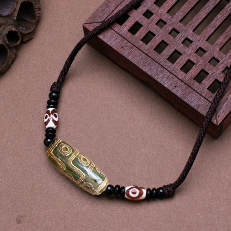 Collier de protection en perles tibétaines à neuf yeux Dzi Buddha Stones - Vert - image 4