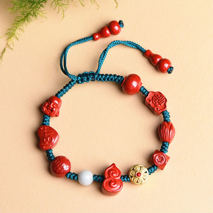 Bracelet en corde avec bénédiction du Bouddha rieur Om Mani Padme Hum en calebasse naturelle