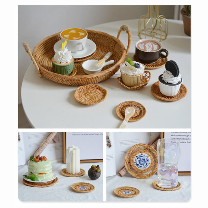 Dessous de verre en rotin à motif de fleurs en céramique