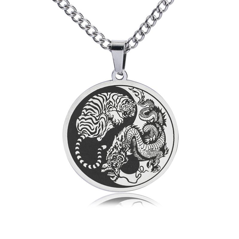 Collier chaîne en acier titane Buddha Stones Tiger Dragon Pendentif Harmonie