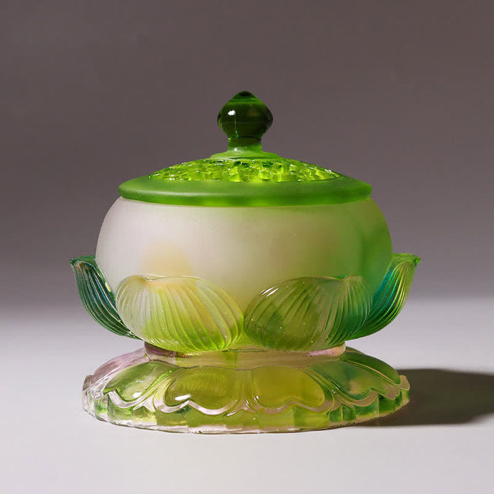 Pièce d'art en cristal Liuli faite à la main en forme de lotus Feng Shui pour la maison ou le bureau