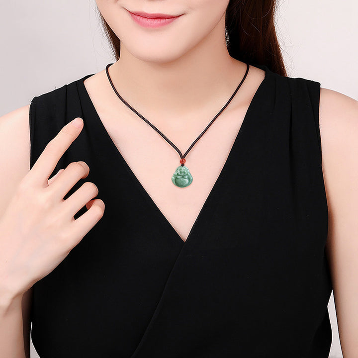 Collier pendentif en jade cyan Bouddha rieur Bouddha rieur Buddha Stones - image 5