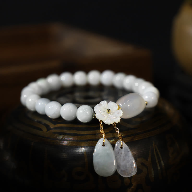 Bracelet porte-bonheur en jade blanc naturel Buddha Stones