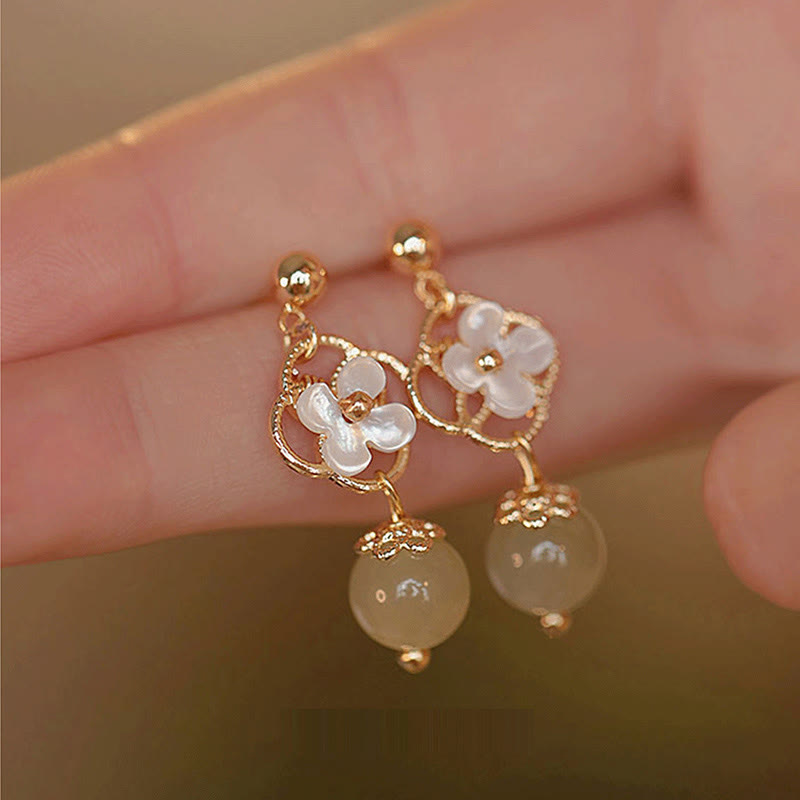 Boucles d'oreilles pendantes en jade et pierre de Tridacna Buddha Stones