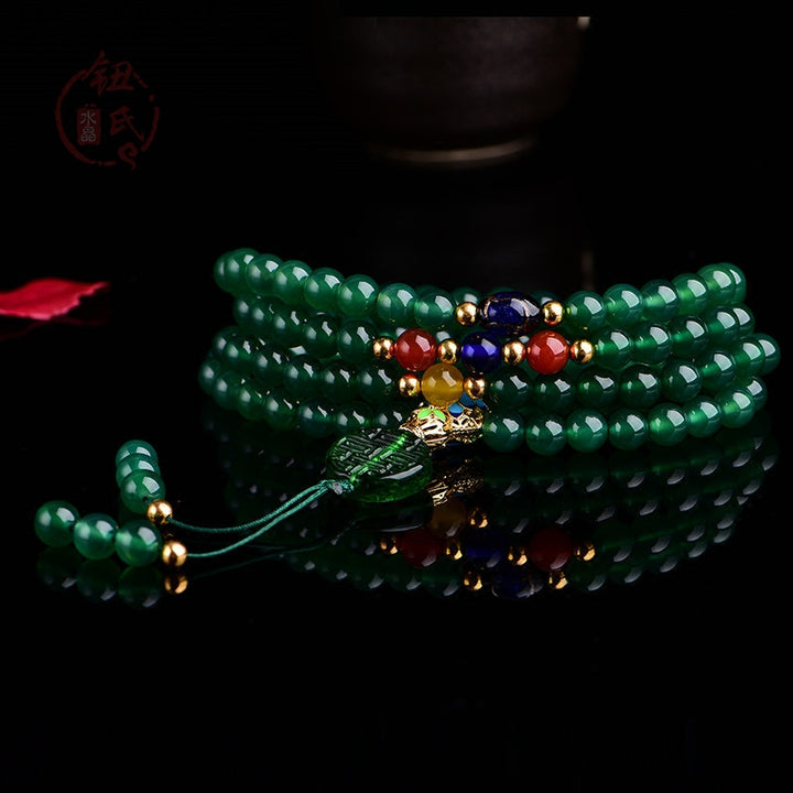 Bracelet de soutien énergétique en agate verte naturelle avec 108 perles Mala Buddha Stones
