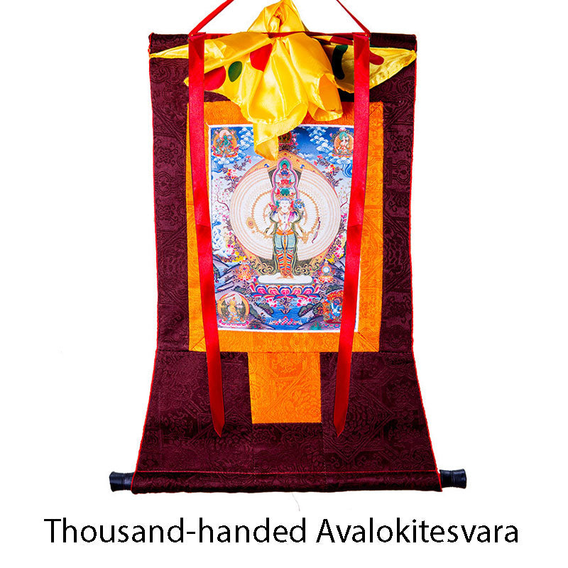 Décoration de bénédiction en forme de Thangka encadrée en Buddha Stones tibétaines à mille mains Avalokitesvara - image 11