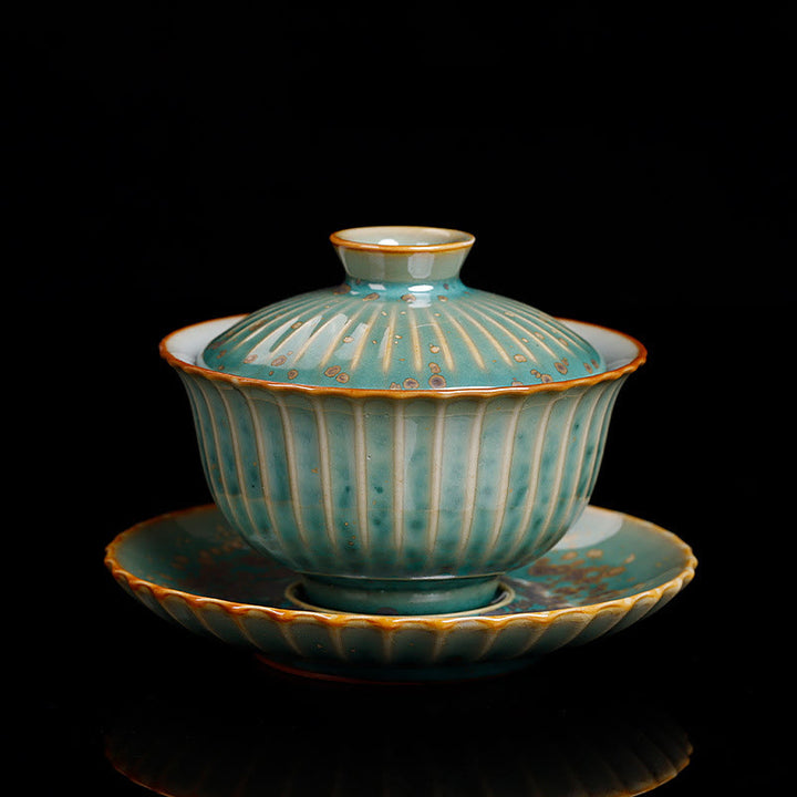 Buddha Stones Rétro Glaçure Changement De Four En Céramique Gaiwan Sancai Tasse À Thé Kung Fu Tasse À Thé Et Soucoupe Avec Couvercle