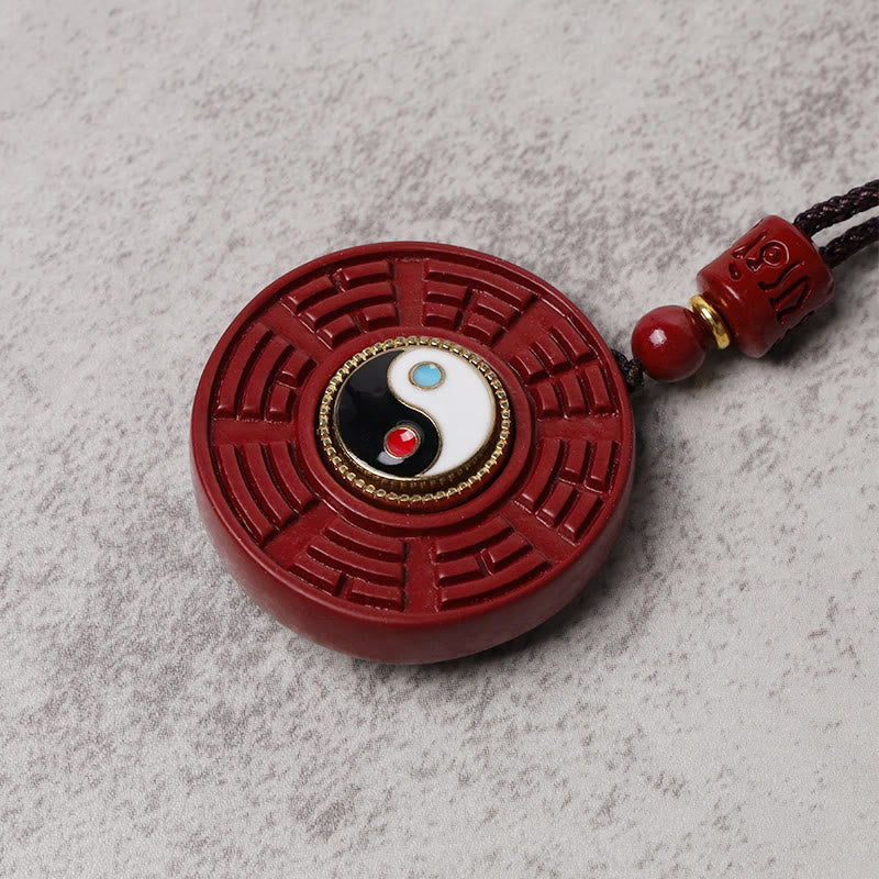 Collier pendentif rotatif en Buddha Stones en cinabre naturel Bagua Yin Yang pour éloigner les mauvais esprits - image 5
