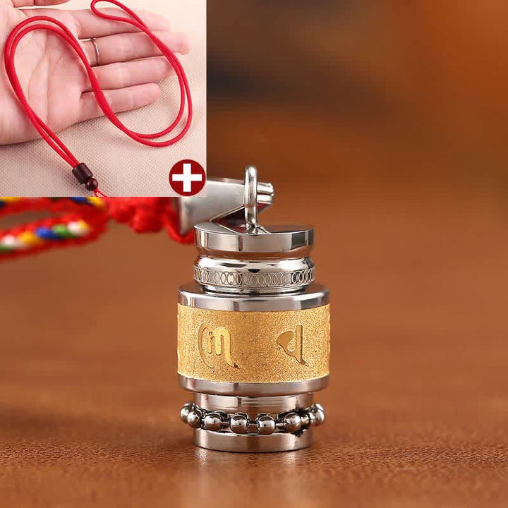 Collier pendentif amulette de sagesse en acier titane avec Buddha Stones tibétaines Om Mani Padme Hum Shurangama Mantra - 1,2 cm * 1,8 cm - Or - Corde rouge - image 7