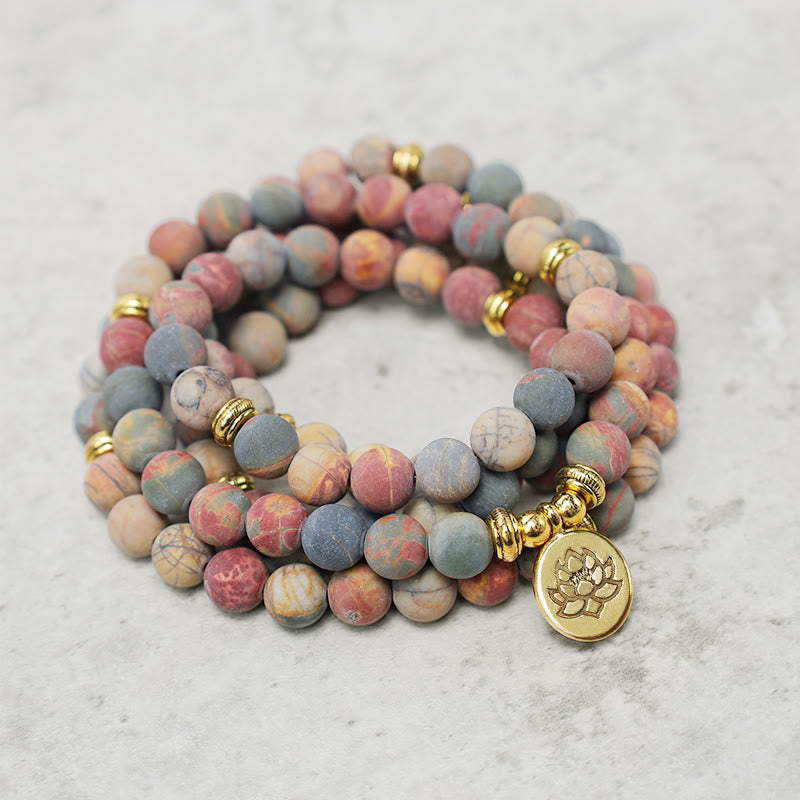 Bracelet énergétique courageux en pierre de jaspe Picasso avec 108 perles de Mala Buddha Stones