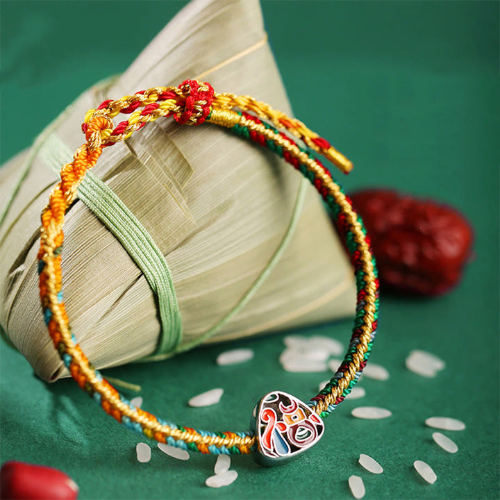 Bracelet en argent sterling 925 avec Buddha Stones , motif Zongzi, personnage Fu, festival des bateaux-dragons, porte-bonheur, multicolore, fait à la main, pour enfant et adulte