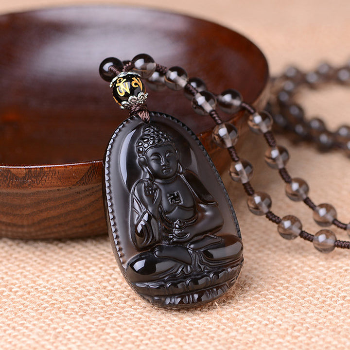Collier de protection en obsidienne du zodiaque chinois