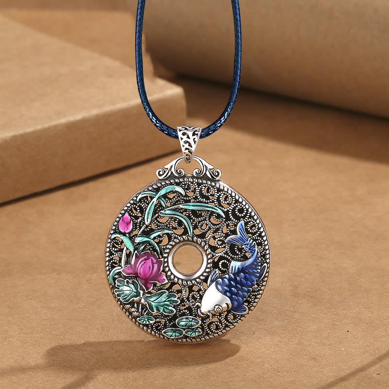 Collier pendentif Buddha Stones Koi Fish Lotus Peace Buckle Fu Character Wealth Luck - Corde Lotus Carp & Leather - image 6