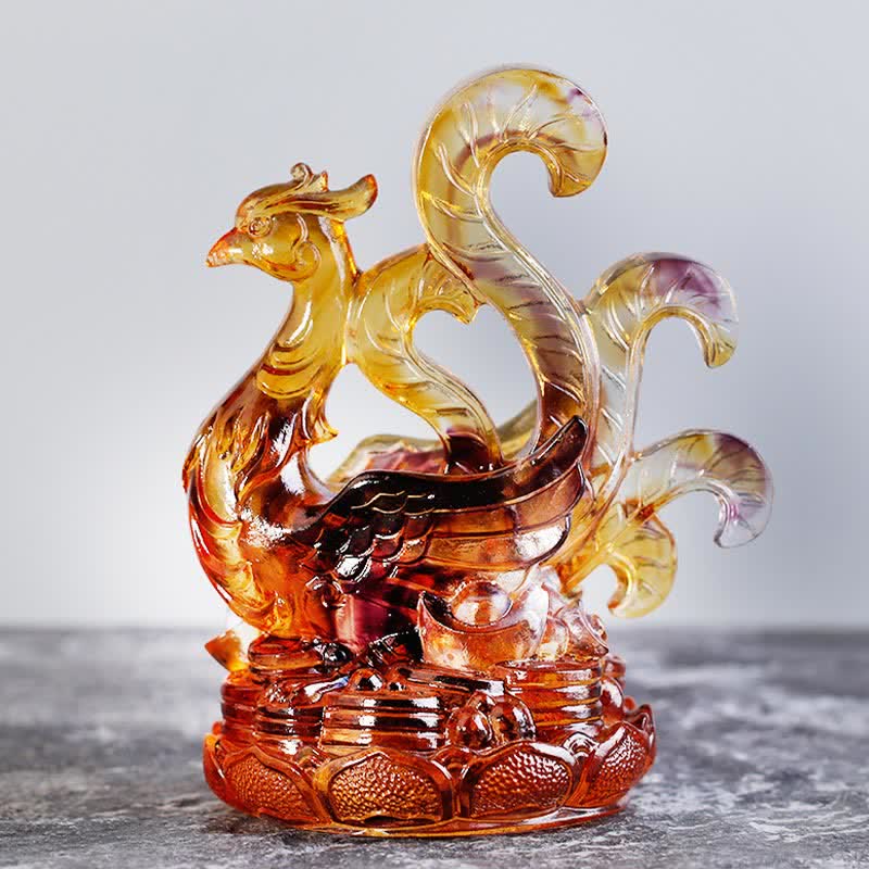 Buddha Stones Feng Shui Quatre symboles Dragon azur Pièce d'art en cristal Liuli faite à la main Décoration de bureau à domicile