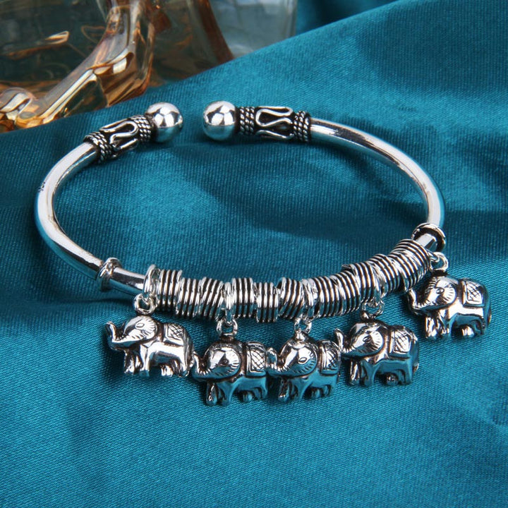 Bracelet jonc en argent sterling 925 avec Buddha Stones et motif éléphant
