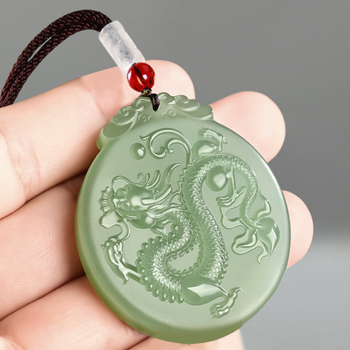Collier porte-bonheur en jade avec pendentif en forme de dragon et Buddha Stones - image 1