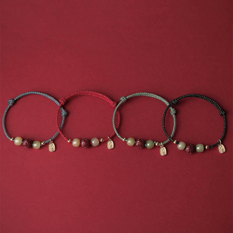 Bracelet en corde fait main en jade Hetian plaqué or 14 carats avec lotus porte-bonheur de Buddha Stones - image 13