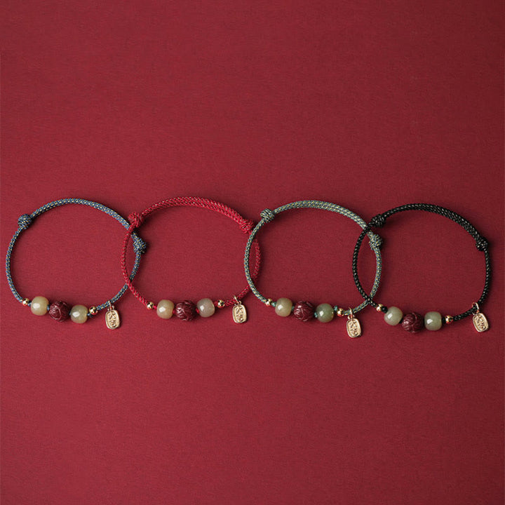 Bracelet en corde fait main en jade Hetian plaqué or 14 carats avec lotus porte-bonheur de Buddha Stones - image 13