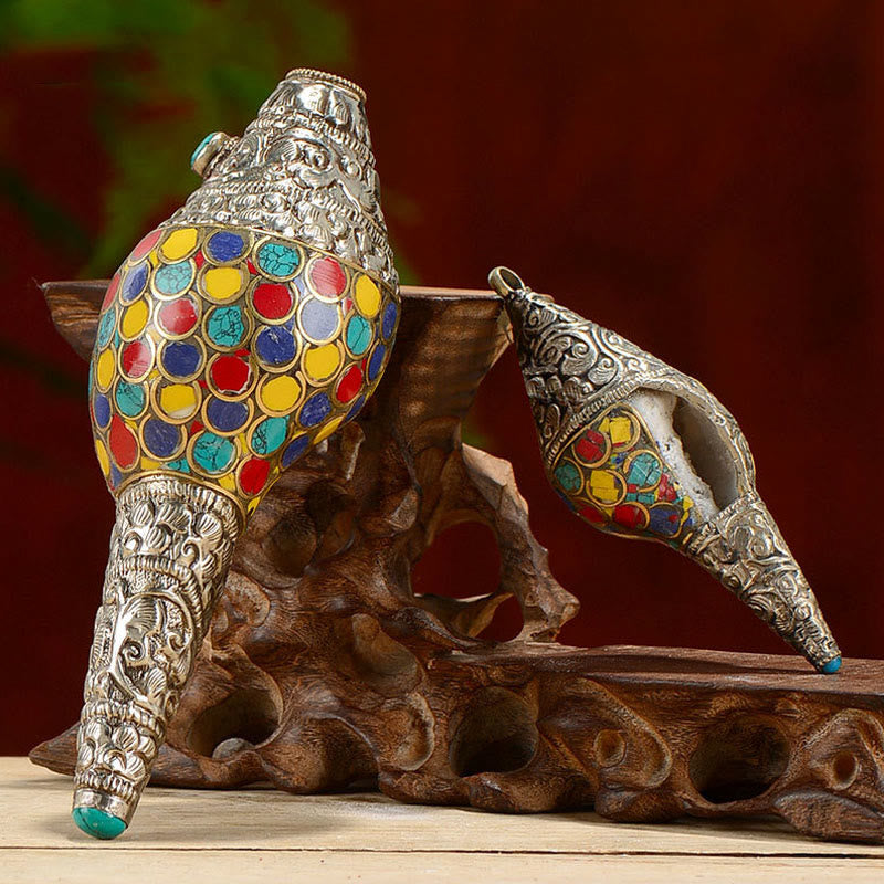 Coquillage tibétain fait à la main en coquillage naturel Shankha coloré pour décoration de maison - image 0